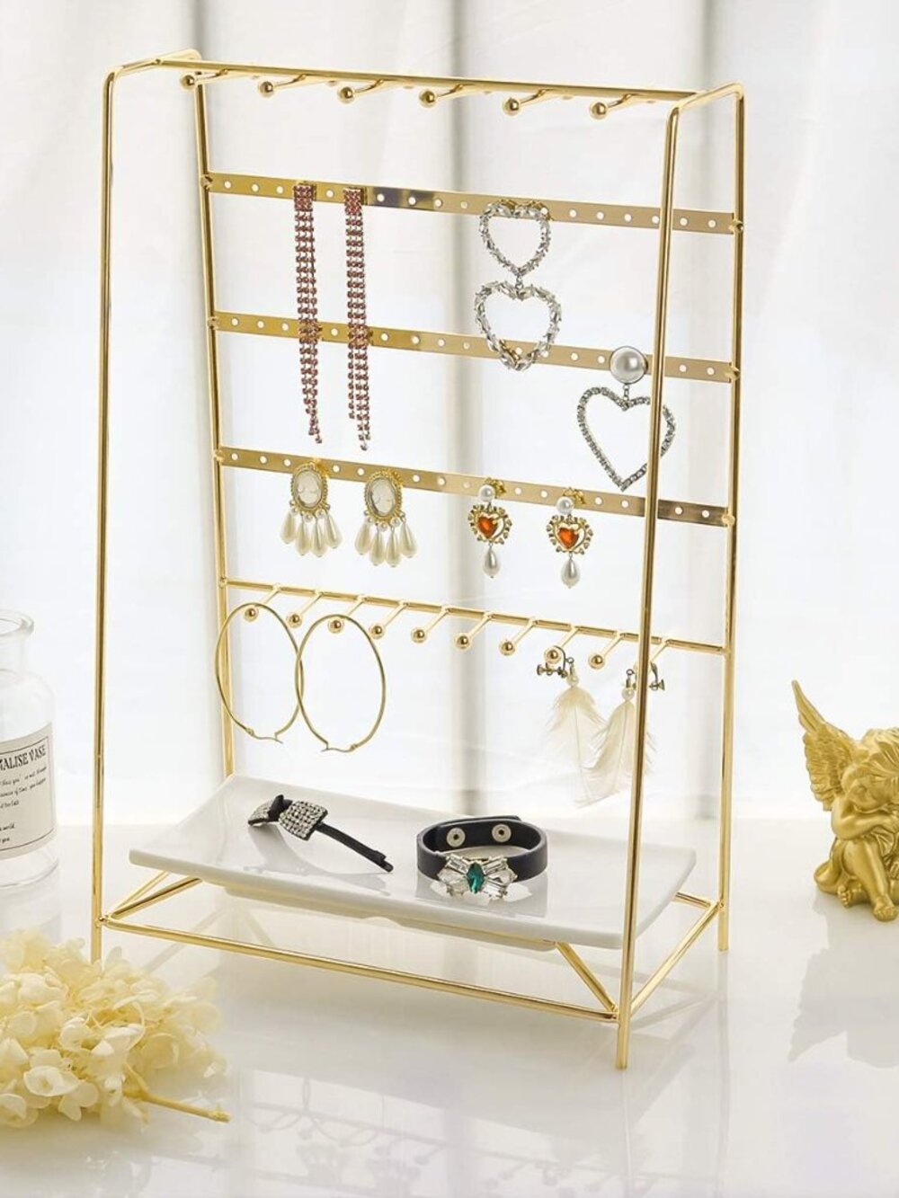 Jewelry Stand Holder Organizer with Tray, Jewelry Hanger Display Storage
